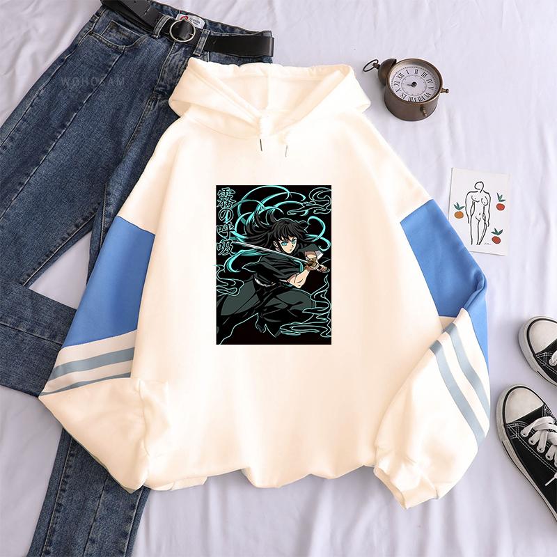 Anime Demon Slayer Tokitou Muichirou Graphic Printed Hooded Men Women Patchwork Hoodies Harajuku Unisex Manga Sweatshirt