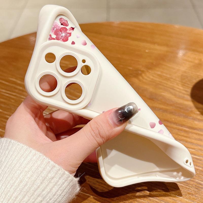 Soft TPU Silicone Phone Case For iPhone 15 16 14 Pro Max 11 12 13 Pro 16E XR 15 Plus Pink Peach Blossom Pattern Shockproof Cover