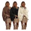 Women Oversized Pullover Sweater Turtleneck Long Sleeve Patchwork Color Winter Knitting Tops