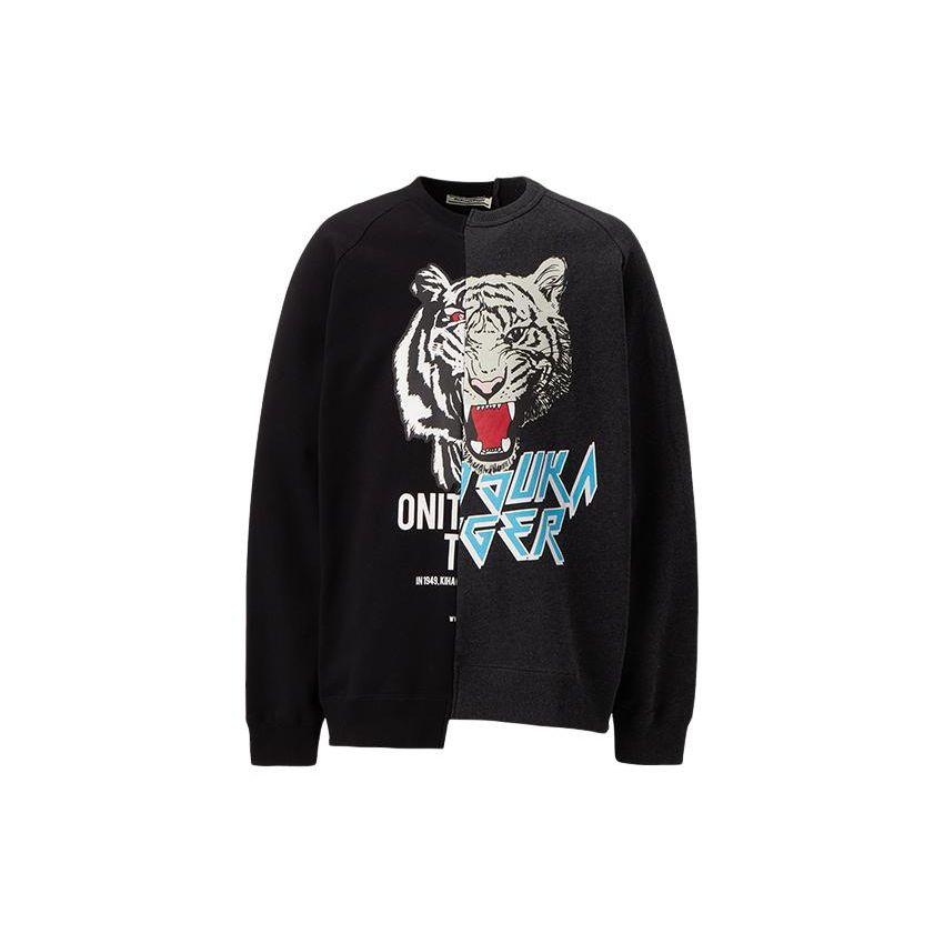 ONITSUKA TIGER Цветной блок с рисунком животных и буквенным принтом, свитер с круглым вырезом, длинный рукав, толстовка унисекс, черный серый 2183B054-001
