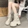 Fashion Women Leather Boots New Winter Motorcycle Boots 9.5CM Wedge Heels High Platform Chunky Shoes Woman Autumn Thick Sole Punk Boots