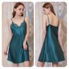 Women's Sleepwear Solid Short Satin Nightgown Mini Slip Chemise Nightwear Sexy Woman Nightie with Lace Trim