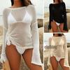 European & American Women's Sexy See-Through Loose Pullover Cardigan – Long Sleeve, Round Neck, Solid Color, Fashion Sun Protection