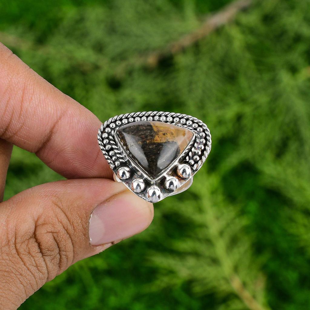 Thanks Giving Day Deal Bauxite Stone Sterling Silver Bezel Promise Ring Jewelry