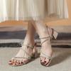 Fashion Sandals Summer British Fashion Versatile New Square Head Rhinestone One-word Buckle Thick High-heeled Women's Shoes