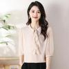 Chiffon Shirt for Women Five-quarter Sleeve Summer Lotus Leaf Collar Solid Color Fashionable Loose Thin Temperament Top
