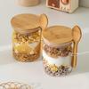 Glass Jars with Bamboo Lids and Spoons Spice Beans Tea Glass Canisters Sealed Container for Yogurt Oatmeal Kitchen Accessories