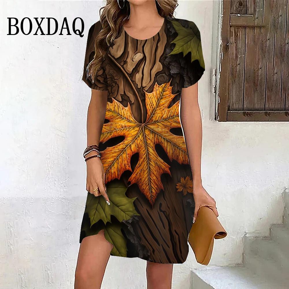 Fashion Oversized Clothing Tie Dye Leaves 3D Print Women Dress Summer Casual Ladies Short Sleeve O-Neck Loose Plus Size Dresses