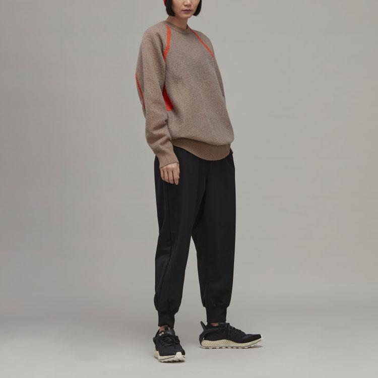 Y-3 Fall Winter 22 Drop Shoulder Large Logo Knit Crewneck Sweater Women Sweater Brown HS9818