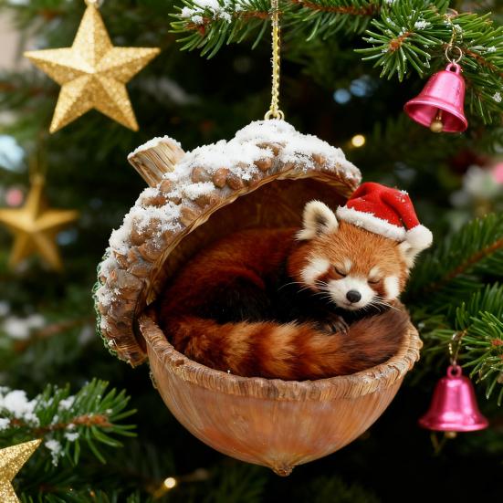 Yousheng 2D Forest Animal Acorn Ornaments Cozy Forest Animal In Snow Frosted Pine Cone Ornaments Woodland Creature Acrylic Hanging Ornament for Lover