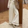 Apricot Lace Hollow Wide-leg Pants for Women In Summer New Casual Design Nine-point Straight-leg Pants