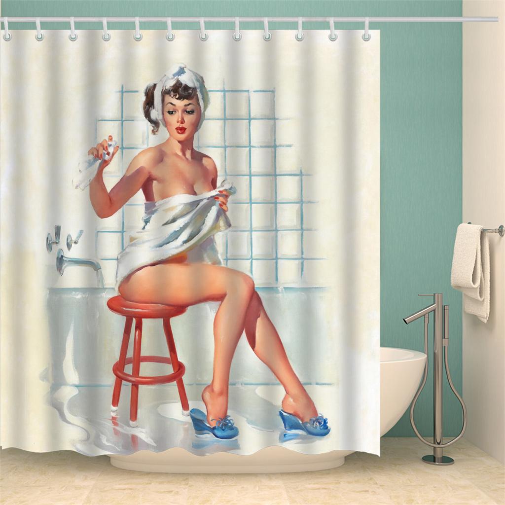 Customized Anime Sexy 3D Printed Shower Curtains Vintage American Girl Beauty Waterproof Polyester Decor Bathroom Curtain