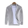 Fall Winter Men Coat Zipper Closure Knitted Cardigan Stand Collar Long Sleeves Solid