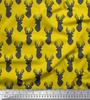 Yellow Japan Crepe Satin Fabric Stencil Elk Mount Face Printed Fabric 1 Metre 42 Inch