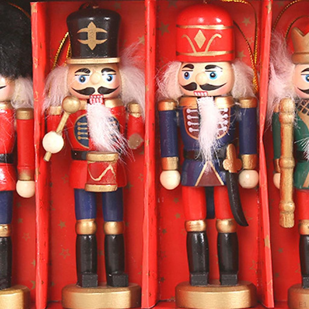 4Pcs Christmas Nutcracker Ornament Set Small Wooden Hanging Decorations Portable