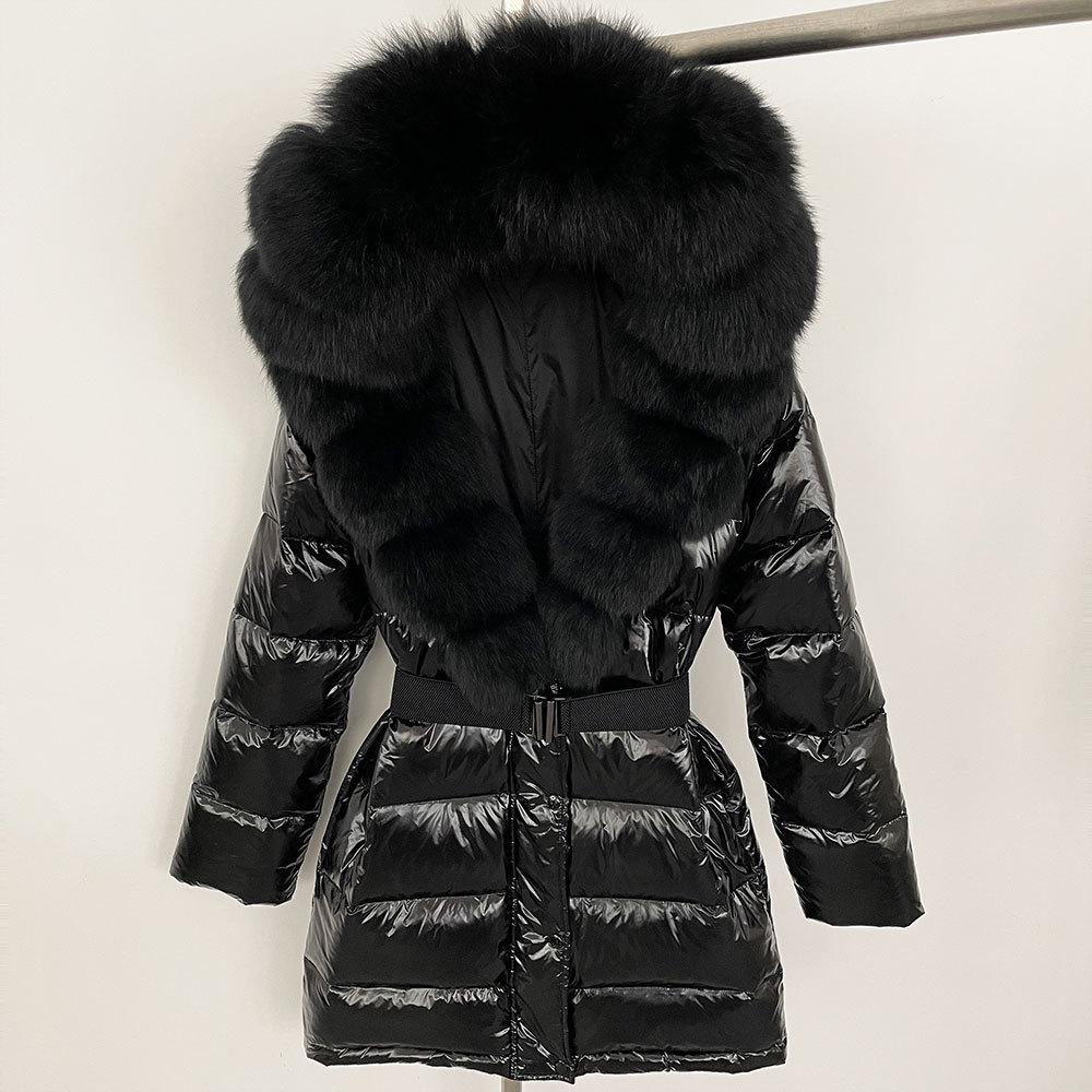 2025 Women's Shiny Coat: Fox Fur Collar, Thickened Long Down Jacket