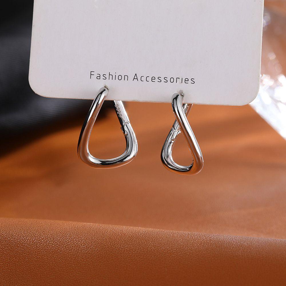 Girls Exquisite 925 Sterling Silver Rregular Dislocation Earring Plain Hoop Earrings Goth Ear Studs