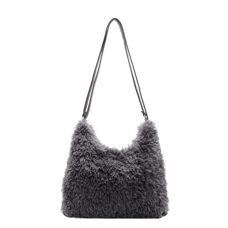 Повседневная плюшевая сумка через плечо для женщин осень зима большая вместимость универсальные сумки на цепочке однотонный рюкзак для поездок на работу
