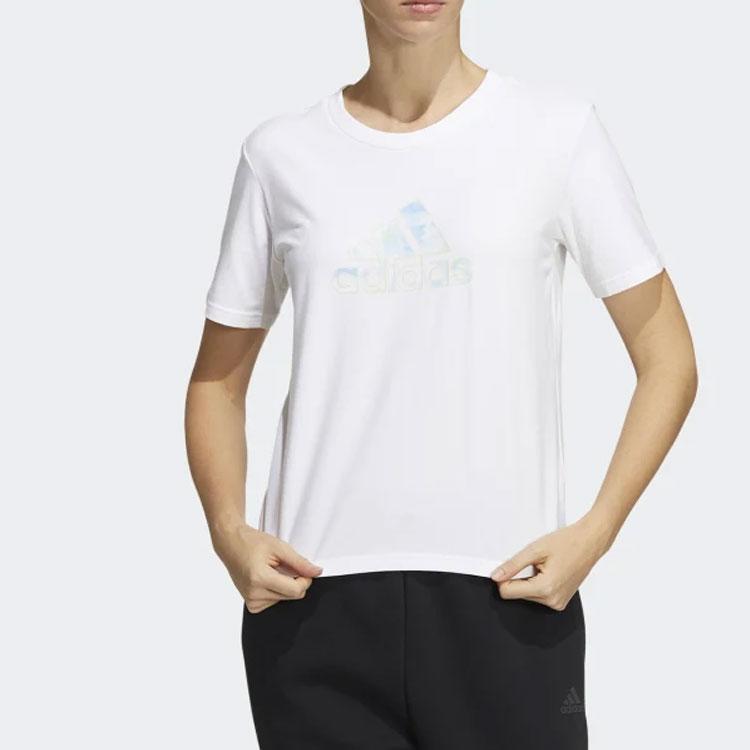 Adidas Solid Color Logo Crew Neck Short Sleeve T-Shirt Women Tops White HF2482