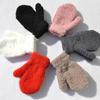 Children Kid Autumn Winter Warm Mittens Solid Color Full Finger Plush Gloves