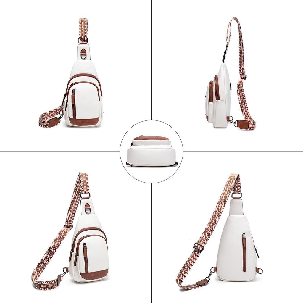 New Women's Breast Bag Contrasting Color Wide Shoulder Strap Backpack Single Shoulder Small Bag Retro Large Capacity Diagonal Span Fanny Pack