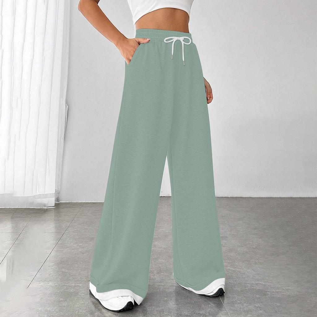 Women's Fashion Loose Drawstring Closed Waist Solid Color Casual Sports Pants Casual Pants