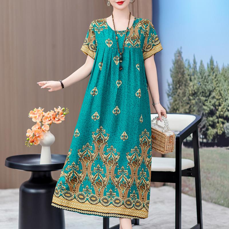 Elegant Long Dresses with Sleeves Plus Size Casual Loose Short Sleeve Vintage Dress for Women Summer Clothes