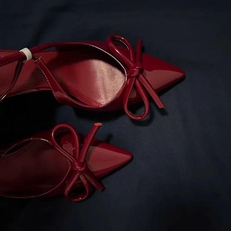 French Pointed Head, Light Mouth, Thin Heel, Bow, Empty Sandals for Women, New Red High Heels for Women In Autumn and Winter 2025