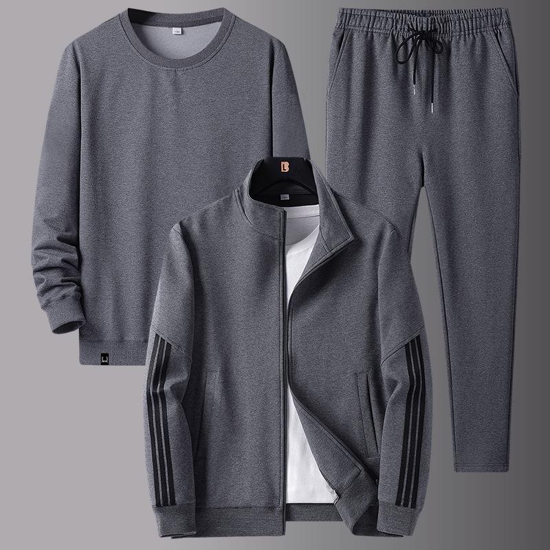 Middle Aged and Elderly Men's Casual Sports Suit, Spring and Autumn Loose Plus Size Three Piece Set