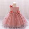 Toddler 3D Flower Girls Party Dresses Christmas Costume Red Wedding Ball Gown Tulle Bow 1st Birthday Princess Prom Girl Clothing