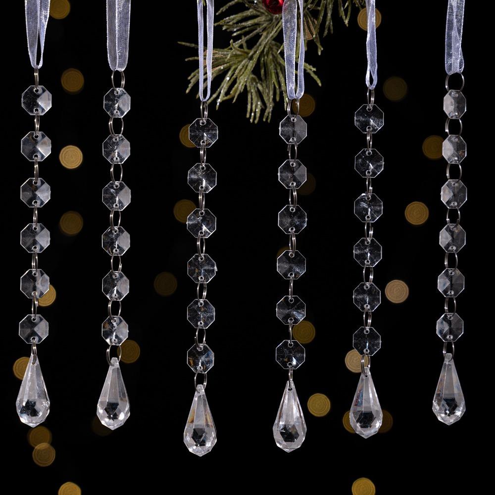 6pcs/set Transparent Acrylic Ice Pendants Sparkling Christmas Tree Hanging Festival Favors