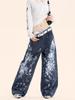 Yongfang Unisex Retro Splatter High-Waist Distressed Straight-Leg Overalls