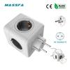 Massfa Multi Usb Power Strip Electrical Plug Cube Multiple Extension Socket with 4 Eu Outlets 3680W Adapter for Home Office