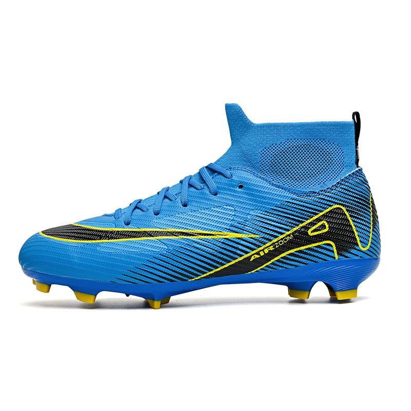 Brand Fashion Blue Football Training Shoes Men Women Long Spikes Professional Soccer Cleats Men Breathable Socks Futsal Boots