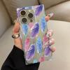 Square Back Tube Protection Clear Case For iPhone 11 14 Pro Max 16 ProMax 15 Plus 12 13 Anti-Oxygen,Full Screen Feathers Pattern Casing