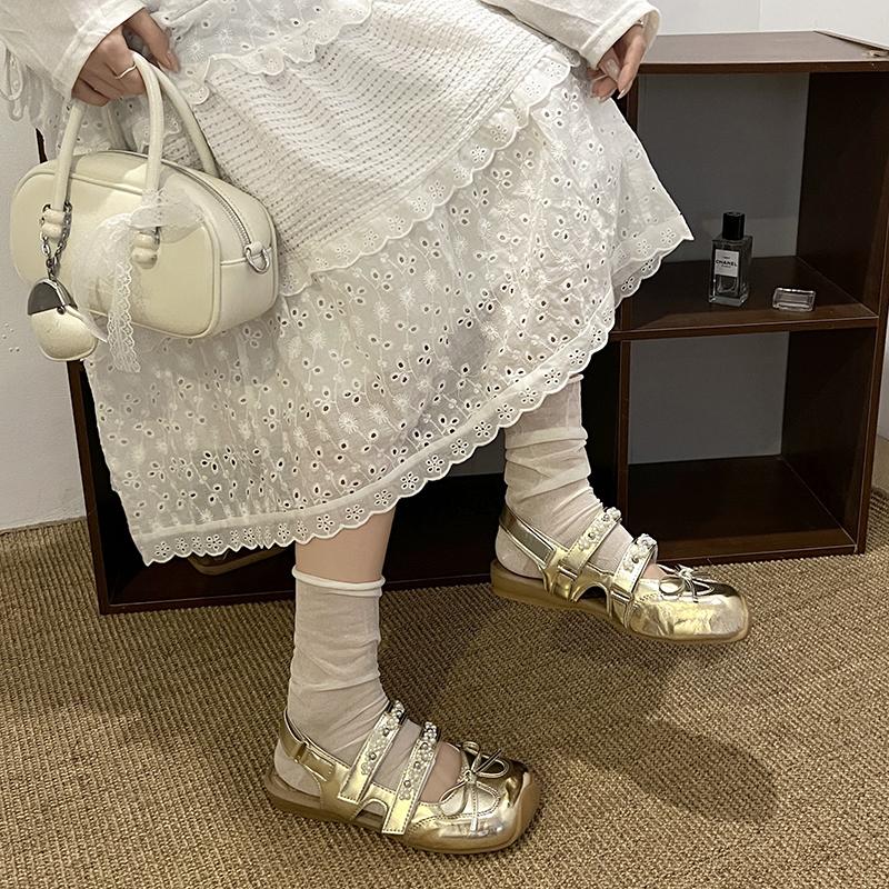 Fashion Ladies Shoes 2025 New Closed Toe Women's Sandals Fashion Butterfly-knot Dress New Crystal String Bead Best Seller Flat Sandals