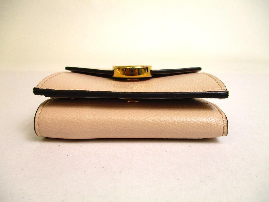 Authentic FENDI F IS FENDI FF Beige Leather Gold H/W Micro Trifold Wallet #a137 Refurbished