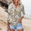 Women's Summer Fashion Casual Print V-Neck Three Quarter Sleeve Shirt Top