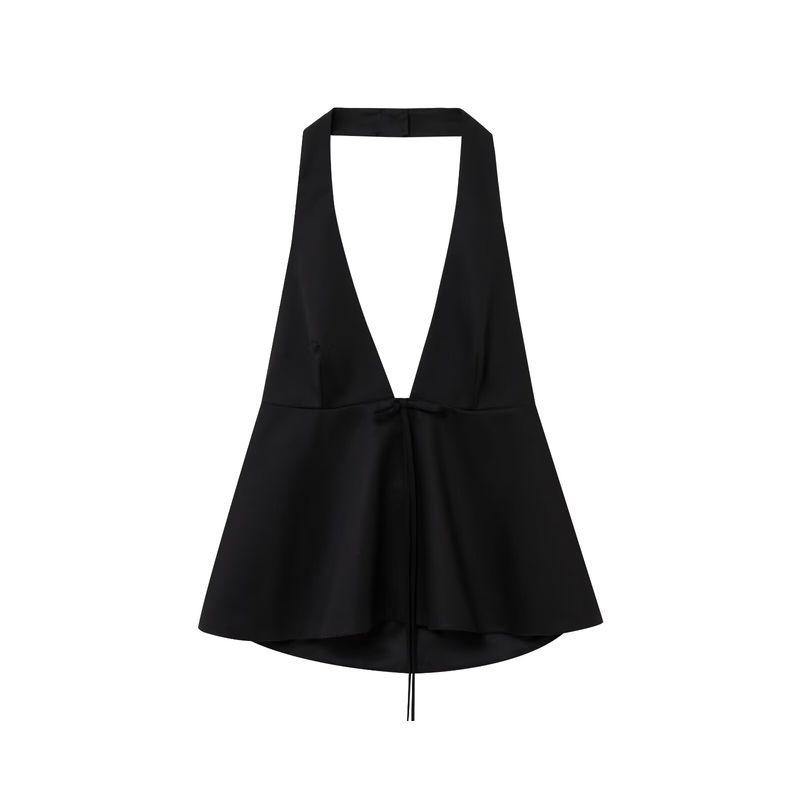 Araltay New Arrival Women's Clothing Fashion Style Fashion All-Match Bowknot Decoration Hanging Collar Open Back Tops 29350