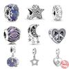 Neastamor Silver 925 Sparkling Blue Star Santa Claus Dangle Charm Bead Fit Original Bracelet Pendant DIY Jewelry Women