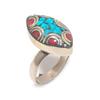 Natural Tibetan Turquoise, Coral 925 Sterling Silver Ring Size Adjustable I1o09