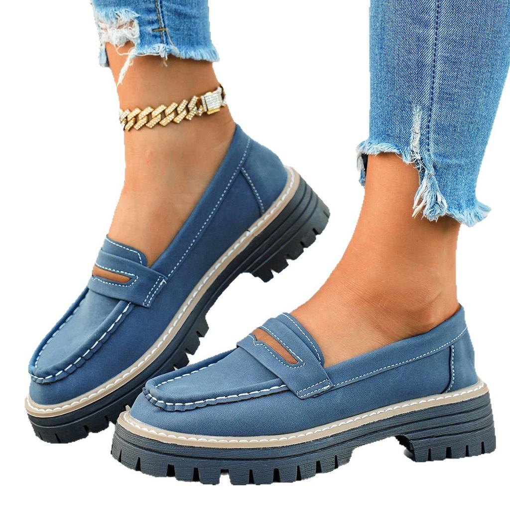2025 New Spring and Autumn Loafers Large Size Casual Polished British Style Women's Shoes Thick Heel Thick Sole Foreign Trade Retro