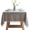 Linen Cotton Embroidery Lattice Tablecloth Rectangular Dustproof Tassels Table Cover For Kitchen Dinning Coffee Table Decoration