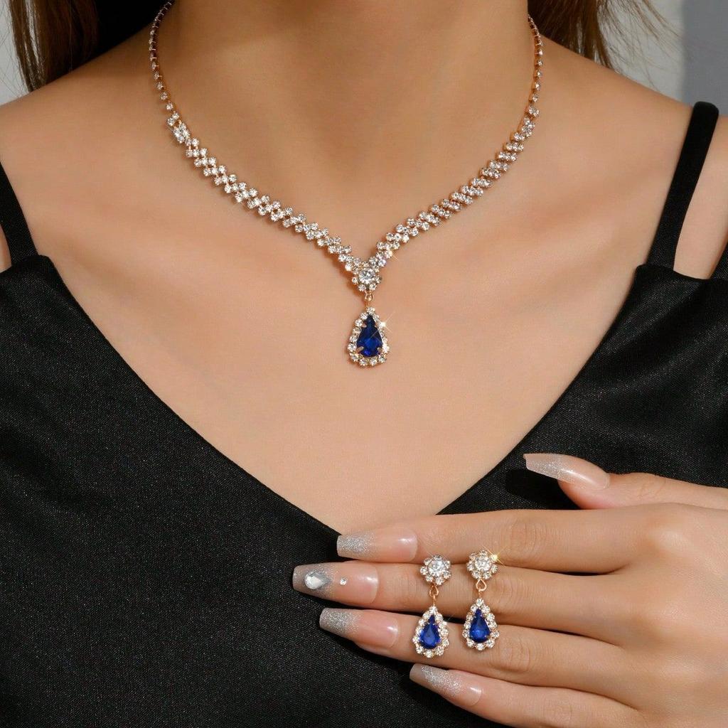 Bridal Jewelry Set Bracelets Necklace Earrings Wedding Ladies Evening Dress Accessories Two-piece Set