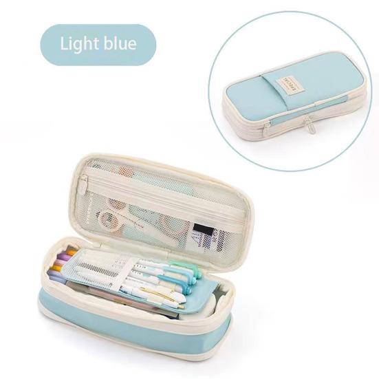 Large Capacity Pencil Case with Grid Pocket Expandable Bottom Durable Oxford Material Pen Storage Pouch