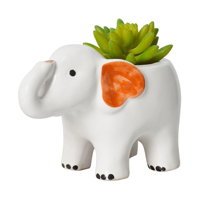 Cute Elephant Flower Pot Ceramic Succulent Pot Animal Planter Home Decor Desktop Ornaments Bonsai Plant Pot Garden Decoration