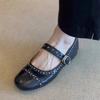 Black Flat-Bottomed Rivets French Mary Jane Women'S Skirt Temperament Shallow Mouth Word With Niche Single Shoes