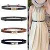 Adjustable Thin Belt Luxury Pu Leather Female Designer Girdle Metal Turn-Lock Waist Belt For Jeans Dresses