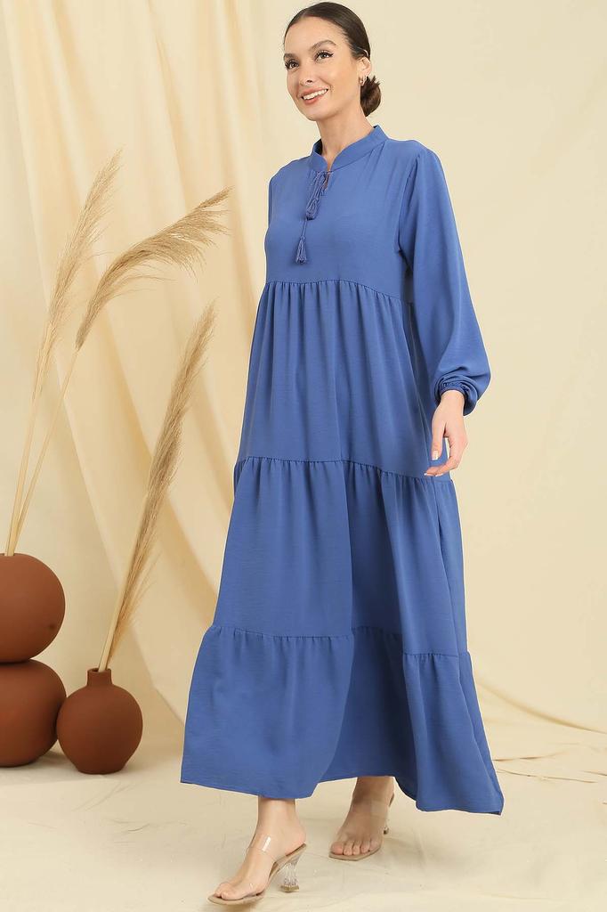 Collar Lace-up Long Hijab Dress