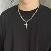 Large Detailed Cross Drill Pendant Jewel Necklace Silver Color Tone Gothic Punk Jewellery Fashion Charm Statement Women Gift